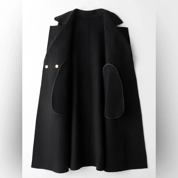 100% Wool Coat, British Trench Coat, Black - Picture 4 of 12